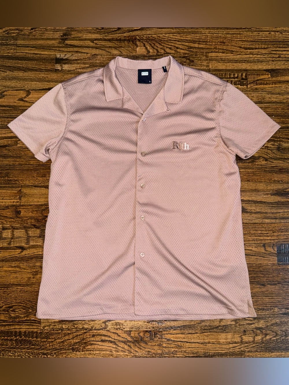 Kith Mesh Thompson Short-Sleeve Button-Up Collared Shirt Mauve Size Large